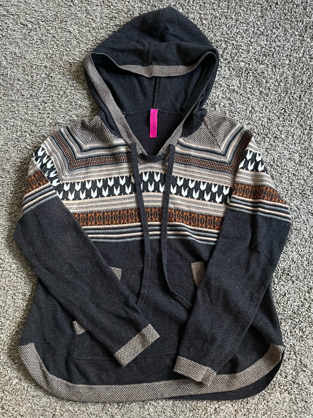 Zaket & Plover Hooded Knit Sweater Apres Ski Chic Nordic Small Gray